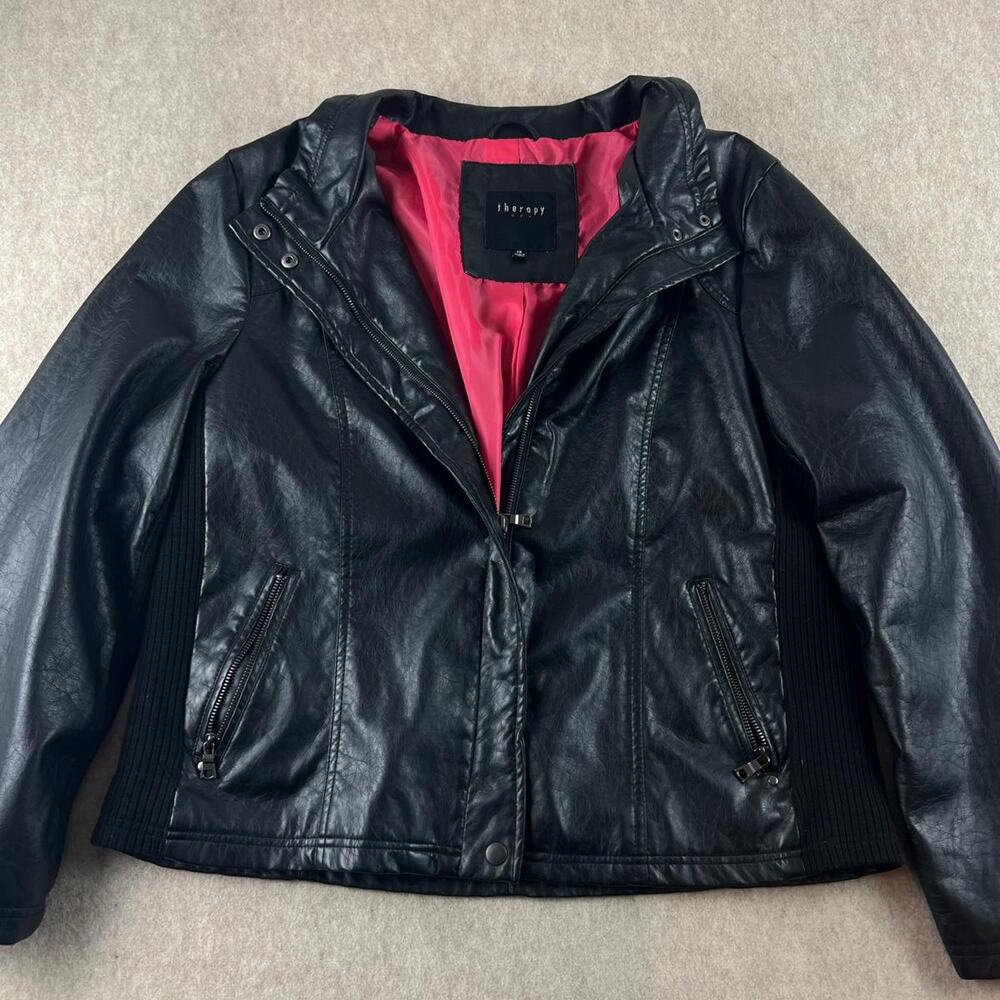 Therapy Black Faux Leather Jacket Size 2X